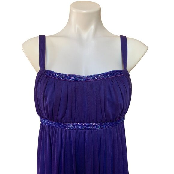 Vintage Y2K Cocktail Slip Dress Royal Purple Beaded Pleated Size Medium - Picture 2 of 7